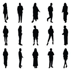 Vector collection set of individual people silhouettes.	
