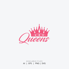 Royal Queens Crown Logo,  Beautiful Queens Wordmark and Crown Emblem