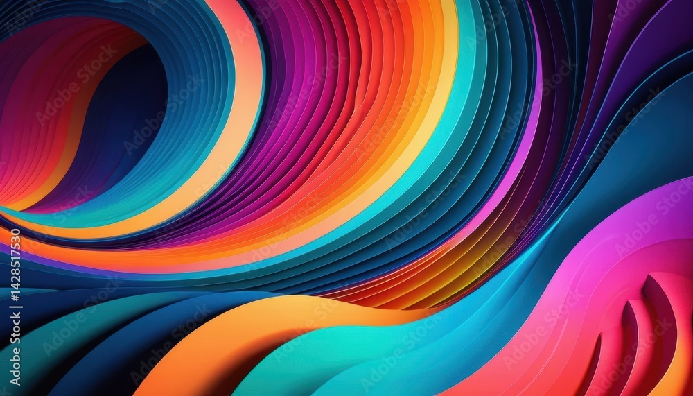 Poster Abstract Swirling Layers of Vibrant Multicolored Paper or Ribbon Creating a Hypnotic Three-Dimensional Tunnel or Vortex Artistic Effect Design