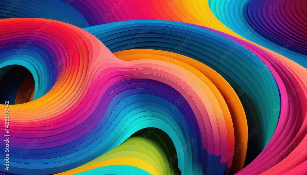 Poster Abstract Digital Art of Vibrant Swirling Layered Ribbons of Color in a Stunning Rainbow Spectrum Displaying Dynamic Movement and Fluidity of Design