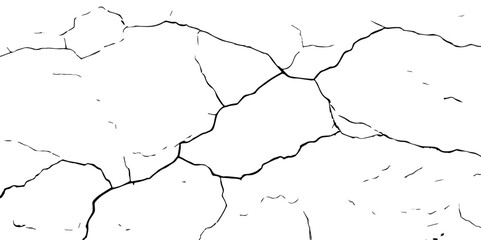 Cracks isolated on white background.Cracks on the concrete wall.Wall Background. For designers to apply texture cracks to objects.
