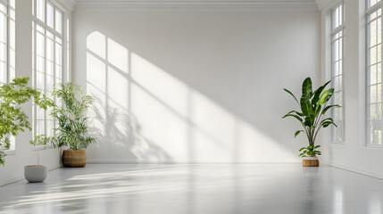 Obraz premium Modern minimalist interior design bright space room showcase natural light aesthetic environment