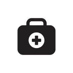 Obraz premium Black Silhouette of a First Aid Kit with a White Cross Symbol Representing Medical Assistance, Emergency Healthcare, and Safety Supplies Editable Vector Illustration Isolated on a White Background