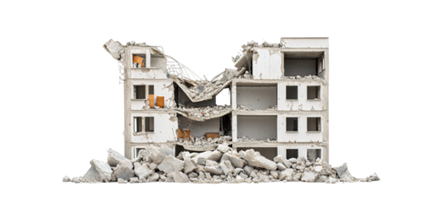 demolished house isolated on white background