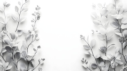 Delicate greenery arrangement horizontal pure white background nature minimalistic aesthetic viewpoint