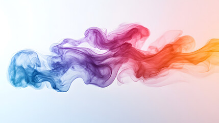 Fototapeta premium Dynamic colorful smoke flowing abstract art on horizontal white background digital art creative environment