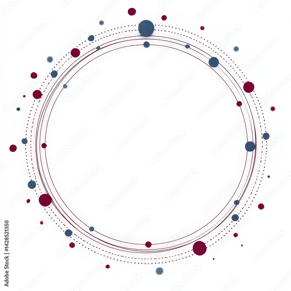 Poster abstract circular design with colorful dots and lines on a white background.