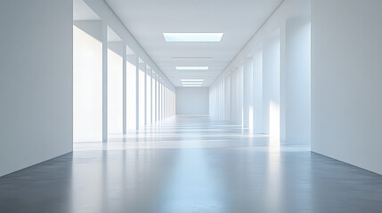 Fototapeta premium Modern gallery with minimalist architecture tranquil environment against a pure white background