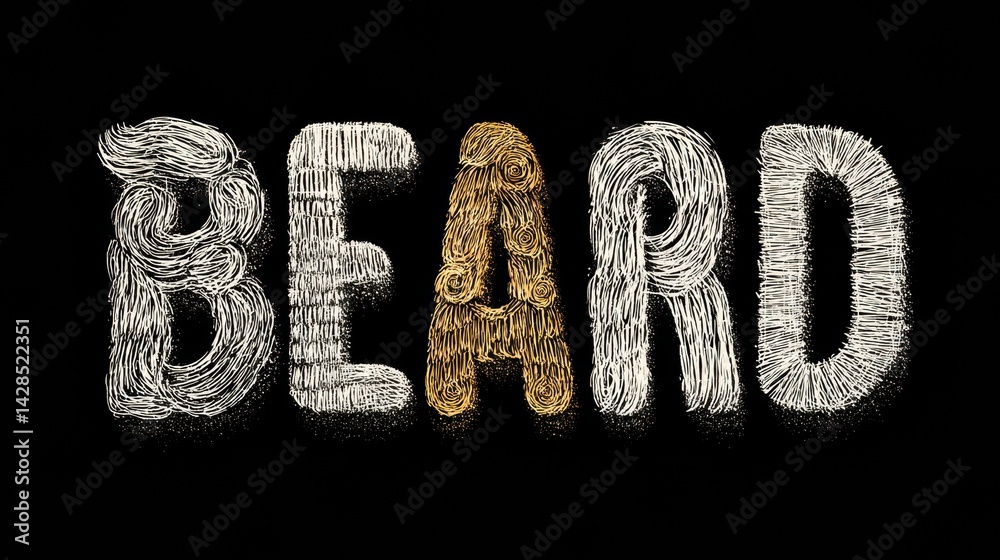 Poster typography design featuring the word beard creatively styled to resemble facial hair with intricate 