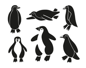 Obraz premium Vector isolated illustration of a set of penguins on a white background.