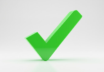 Bright Green 3D Check Mark on White Background