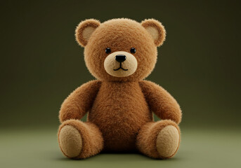 Obraz premium Brown Fluffy Teddy Bear Sitting on Green Background