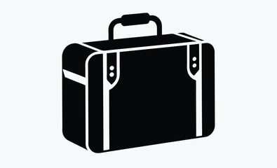 Vintage travel bag silhouette, A black and white line art drawing of a vintage canvas travel bag with leather trim