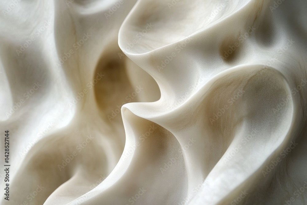 Poster intricate details of a smooth, flowing abstract sculpture showcasing organic shapes and textures at 