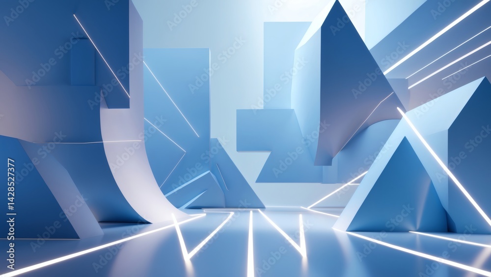Poster abstract geometric shapes with clean lines and a sense of depth. The forms create a modern and artistic composition. The composition of shapes and lines offers a sense of movement and energy.