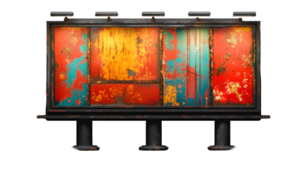 Grunge Billboard Paint-Splattered Retro Metal Advertising Panel.