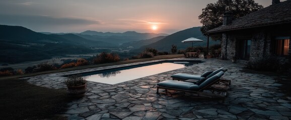 Panoramic Mountain Sunset Pool Oasis