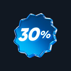 Transparent blue glass 30% isolated on black background. 3D rendering.