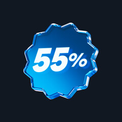 Transparent blue glass 55% isolated on black background. 3D rendering.