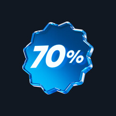 Transparent blue glass 70% isolated on black background. 3D rendering.