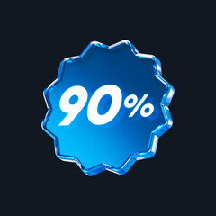 Transparent blue glass 90% isolated on black background. 3D rendering.