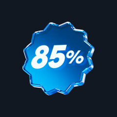 Transparent blue glass 85% isolated on black background. 3D rendering.