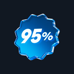 Transparent blue glass 95% isolated on black background. 3D rendering.