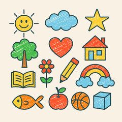 kids doodle vector objects set
