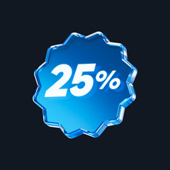 Transparent blue glass 25% isolated on black background. 3D rendering.