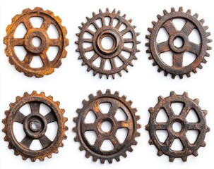 Isolated grunge cog wheels and gears on a transparent backdrop