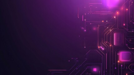 Intricate, glowing circuit board design in a deep purple backdrop.