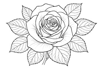 Detailed Rose Flower Coloring Page - Intricate Botanical Line Art for Adults