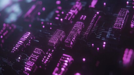 Obraz premium Intricate, digital city structures formed by glowing circuitry.