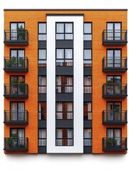 Fototapeta premium At night, a luxury high-rise apartment building is seen on a transparent background