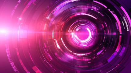 Abstract digital art with concentric glowing circles and light rays.