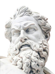 Close-Up of a Majestic Zeus Statue Intense Expression and Sculpting Detail