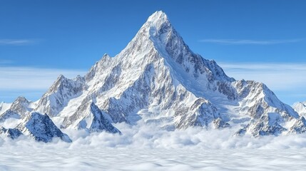 Majestic Snow-Covered Mountain Peak: An Untouched Winter Wonderland in the High Altitude Landscape