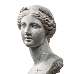 Ancient Greek Marble Bust Awe-Inspiring Sculpture of a Woman's Face,  Chipped and Weathered by Time