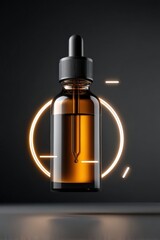 Naklejka premium Elegant Glass Dropper Bottle with Amber Liquid and Light Effects