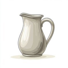 A milk frothing pitcher is depicted in a modern cartoon illustration of a barista