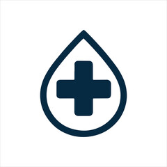 Fototapeta premium Minimal Blue Medical Logo Drop with Cross Symbol for Health, Clinic, Insurance and Care Design Vector