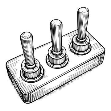 Vintage hardware knobs in a sketch style on a wooden base  