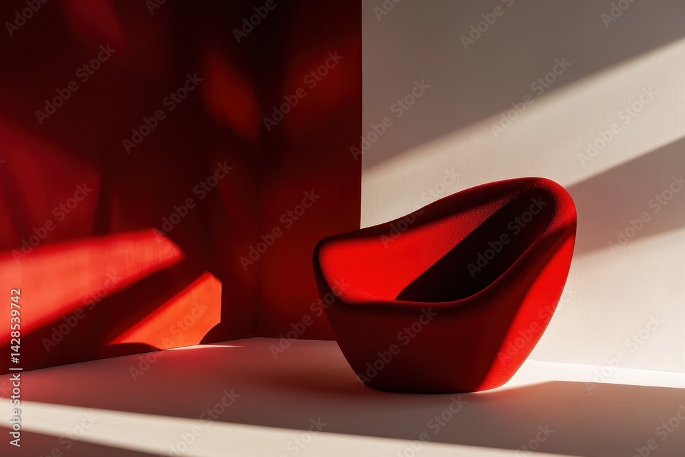 Aufkleber model seated on a minimalist pedestal wearing a flowing dress surrounded by soft shadows cast by bra