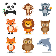 Cute Cartoon Animal Friends Character Set