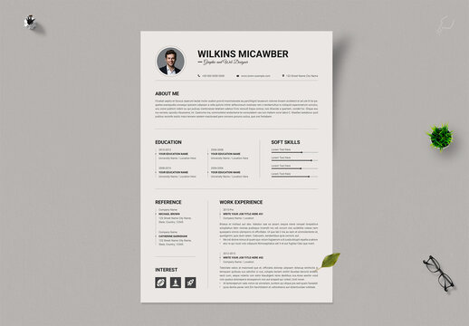 Professional One Page Resume Template with Clean Layout and Modern Design for Designers