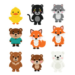 Cute Cartoon Animal Friends Character Set