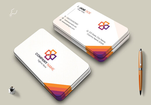 Modern Gradient Business Card Design with Abstract Logo and Rounded Corners