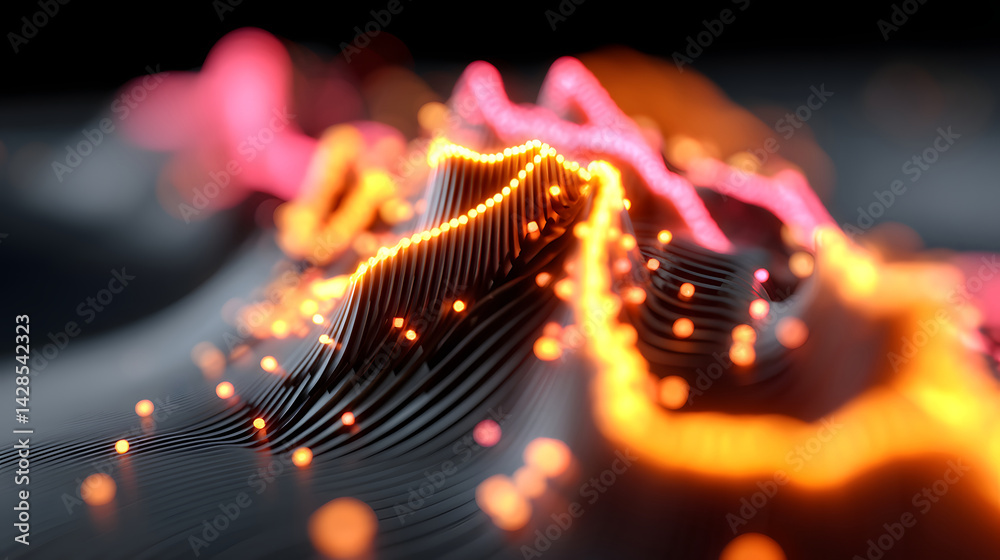 Wall mural abstract light three-dimensional luminous particles technology sense kv main visual background