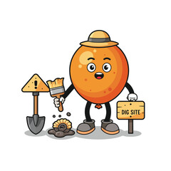 Obraz premium Orange character holding brush and dig site sign with excavation tools vector illustration 