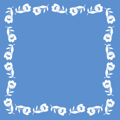 Minimal Floral Border Frame with White Flowers on Blue Background
